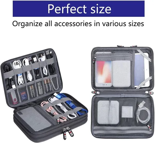 Miniatura 5 de Bolsa organizadora de cables electrónicos, bolsa de almacenamiento portátil de doble capa para accesorios digitales electrónicos para funda