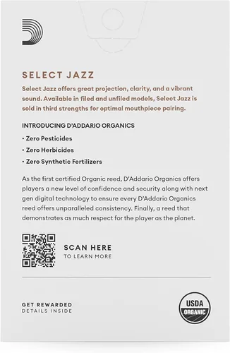 Miniatura 2 de D'Addario Organic Select Jazz Unfiled - Cañas de saxofón soprano – Cañas de saxofón – Selladas individualmente – 2 medianas, paquete de 10
