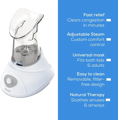 Miniatura 7 de Beurer Inhalador de vapor SI30 para congestión sinusal y alergias, sin medicamentos, configuración rápida de 3 a 5 minutos, ultra silencioso