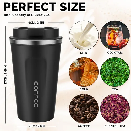 Miniatura 2 de MOMSIV Taza de viaje de 17 onzas, taza de café aislada con tapa a prueba de fugas, vaso reutilizable de doble pared de acero inoxidable al vacío
