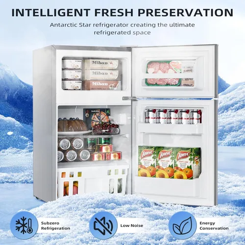 Miniatura 2 de Antarctic Star Refrigerador compacto de 3.1 pies cúbicos con congelador, mini refrigerador de 2 puertas con estantes extraíbles ajustables