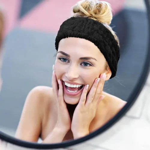 Miniatura 5 de Chuangdi Diadema de spa de 3 piezas para mujer, diadema de maquillaje facial, diadema de tela de rizo suave para lavar, máscara facial, regalos