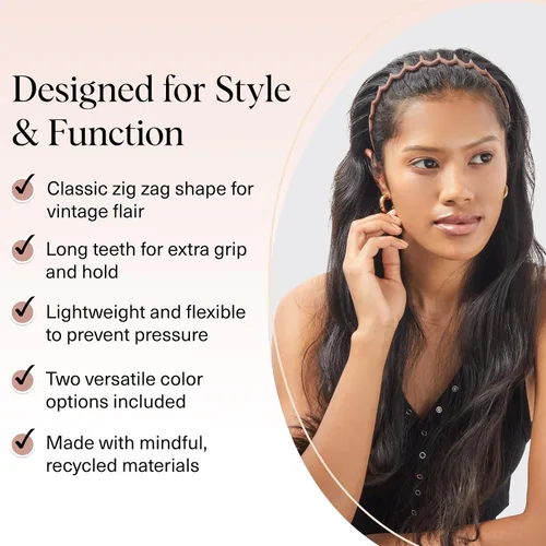 Miniatura 4 de Kitsch - Diademas de diseño Zig Zag, de plástico reciclado, para hombres y mujeres, clásica de los años 90, diadema ondulada con dientes, diademas