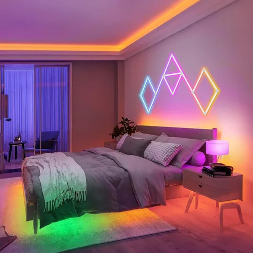 Miniatura 9 de Líneas de luz de pared inteligentes, barras de luz LED WiFi RGB, 16 M+ sincronización de música regulable de color, barras de luz para decoración