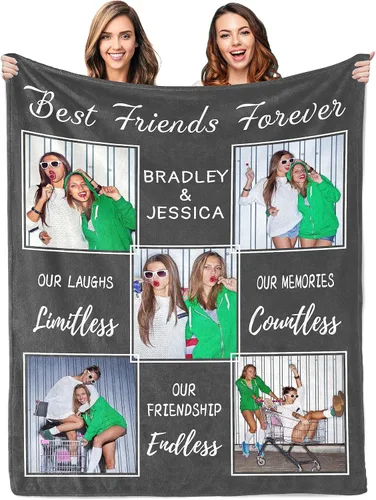 Miniatura 9 de Regalos personalizados de cumpleaños para mejor amiga para mujeres, manta personalizada con imagen, manta de fotos de mejor amiga con texto, regalos