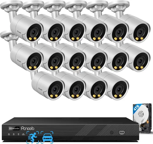 Sistema de cámara de seguridad de 16 canales PANOOB 4K para uso comercial, NVR PoE 4K 16CH HDD 4TB, 16x cámaras IP al aire libre con cable 8MP,