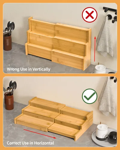 Miniatura 5 de VenDotbi Estante de especias, organizador de especias de bambú expandible de 3 niveles para gabinete, organizador de almacenamiento de cocina