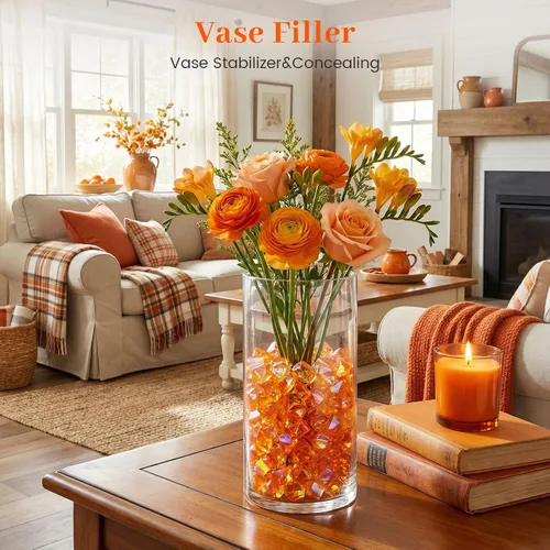 Miniatura 3 de DomeStar 180 piezas de hielo falso, diamantes falsos acrílicos de color naranja deslumbrante, relleno de jarrón, gemas de plástico brillantes