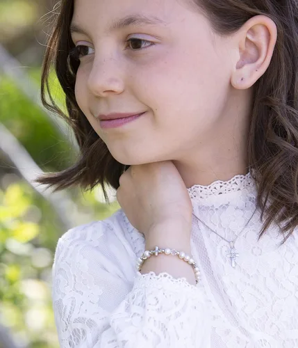 Miniatura 2 de Pulsera infantil de plata de ley con cruz para primera comunión, bautismo o bautizo