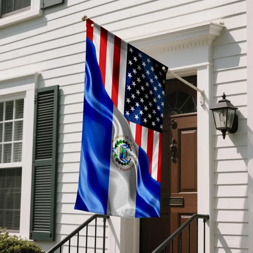 Miniatura 6 de Banderas de Estados Unidos de América Americana y El Salvador Salvadoreña de 3x5 Pies Impresas por Ambos Lados con 2 Ojales de Latón Tela de Estados