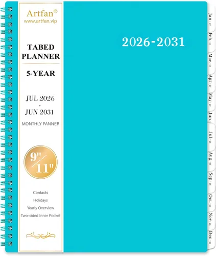 Planificador Mensual 2025-2030/Calendario Mensual - Planificador Mensual de 5 Años, Jul.2025 - Jun.2030, 9" x 11", Bolsillo de Doble Cara + Cubierta
