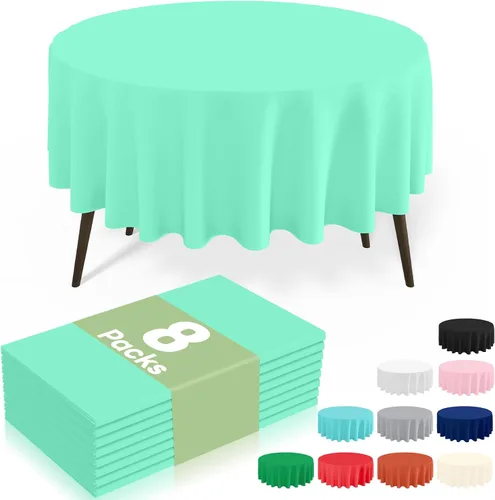 Miniatura 33 de misaya Paquete de 4 manteles desechables de plástico, mantel redondo impermeable de 84 pulgadas, a prueba de fugas y resistentes manteles Azul