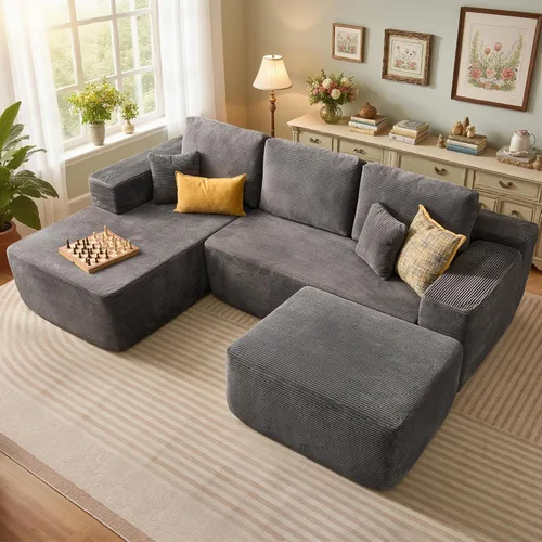 Miniatura 10 de 106" Cloud Boneless Couch with Chaise, L-Shape Deep Seat Sectional Couches, No Assembly Required, Convertible Modular Sleeper Sofa Bed, Living Room