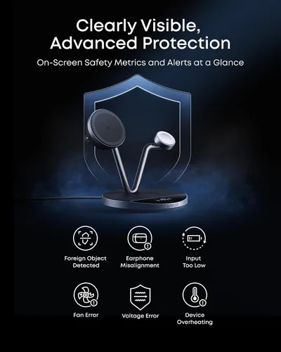 Miniatura 8 de Anker Prime MagSafe Charger Compatible, Estación de Carga 3 en 1, Soporte de Carga Inalámbrica Dock Certificado Qi2 de 25W, Pantalla Inteligente