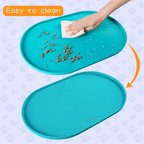 Miniatura 4 de Tapete de silicona para comida de perros 100% impermeable con borde elevado de 0.5 pulgadas, sin BPA, tapetes de alimentación para mascotas que
