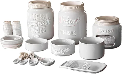 Farmhouse - Juego de recipientes para la cocina, soporte para utensilios de cocina de cerámica, soporte para cucharas, bonito tarro de galletas,