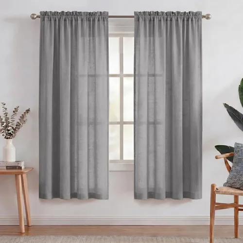 Miniatura 57 de Turquoize cortinas traslúcidas de lino natural, cortinas semitransparentes, cortinas de arpillera con bolsillo para cortinero, paneles para ventana
