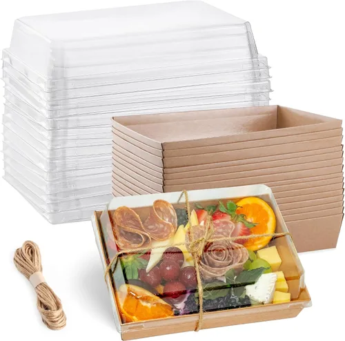Leafiew Paquete de 25 Cajas de Charcutería de 7x5 Pulgadas con Tapas Transparentes - Tablero de Papel Individual Para Llevar de Charcutería con