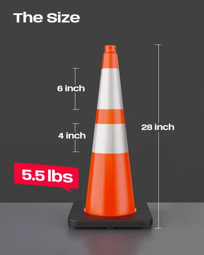 Miniatura 7 de BATTIFE Conos de tráfico de 28 pulgadas con base ponderada negra, conos de seguridad de PVC naranja para control de tráfico, eventos