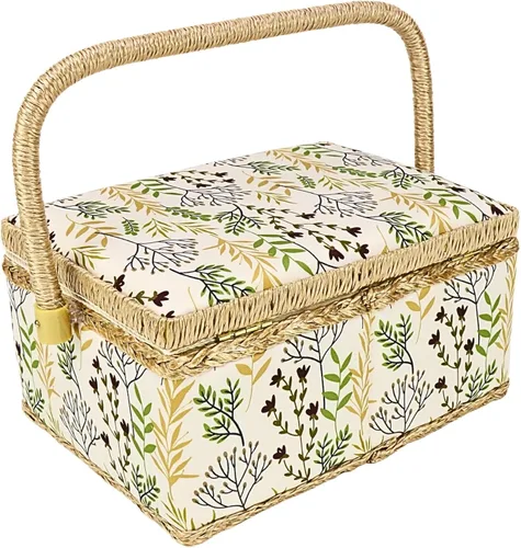 Cesta de costura grande con kit completo de costura y accesorios incluidos de madera para principiantes con bandeja extraíble y alfiletero de tomate