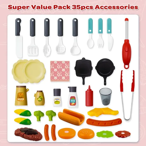Miniatura 6 de Juego de juguetes de cocina de 35 piezas, juego de parrilla de juguete para BBQ, juego de juguetes de cocina, juego de pequeño chef, juego de Negro