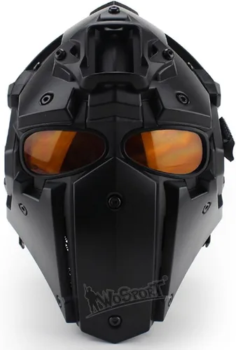 Miniatura 18 de WoSporT - Casco táctico de obsidiana verde GOBL Terminator y máscara para caza, paintball, militar, cosplay, película, utilería 92-BK-azul