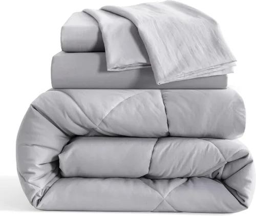 Miniatura 2 de NTBAY Juego de edredón Twin con sábanas, juego de ropa de cama Twin suave y transpirable de 5 piezas, cama Twin en una bolsa, juego de edredón Gris
