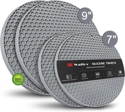 Walfos - Juego de 4 soportes de silicona resistentes al calor, 4 unidades, 2 tamaños de 7 pulgadas y 9 pulgadas, almohadillas calientes