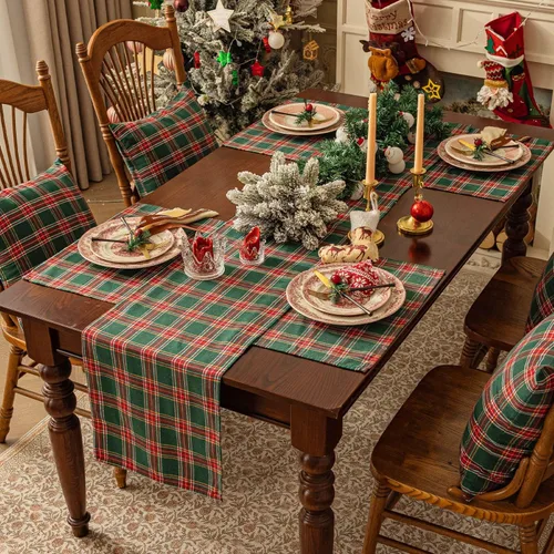 Miniatura 7 de Softalker Camino de mesa de tartán de Navidad a cuadros, color verde, resistente a las manchas, lavable, decoración de mesa de invierno