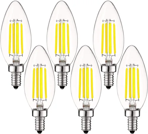 Miniatura 13 de LUXRITE Bombilla LED de candelabro vintage equivalente a 60 W, 550 lúmenes, 2700 K blanco cálido, bombillas LED de araña de 5 W, regulables, vidrio