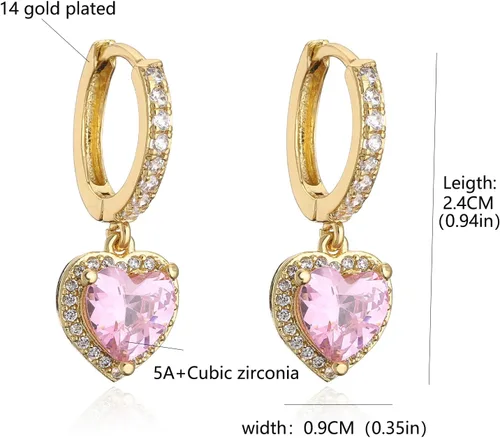 Miniatura 4 de Aretes colgantes de corazón para mujer, chapados en oro blanco, circonita cúbica de moda, hipoalergénicos, para el día de San Valentín