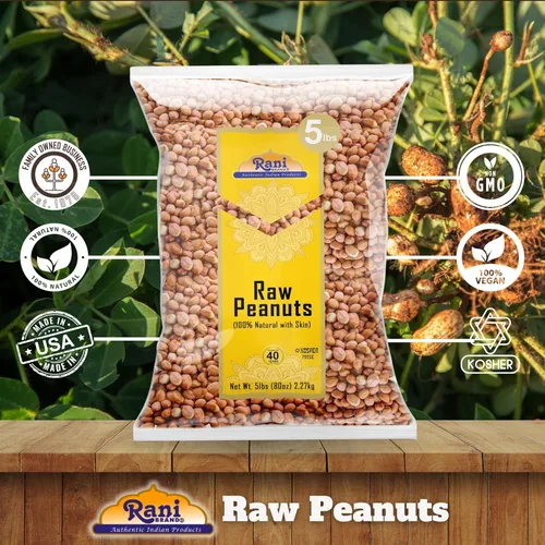 Miniatura 6 de Cacahuetes Rani, enteros crudos con piel (sin cocer, sin sal) 80 onzas (5 libras) 5.0 lbs a granel ~ Todo natural Vegano Kosher Apto
