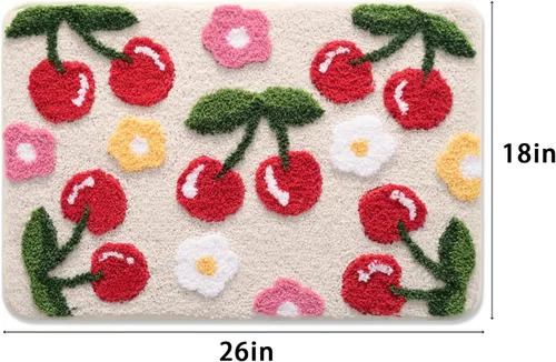 Miniatura 2 de Anybar Alfombras de Baño Beige Tapete de Baño de Cerezas Lindas Accesorios de Baño Coloridos, Alfombra de Flores Divertida Tapete de Piso