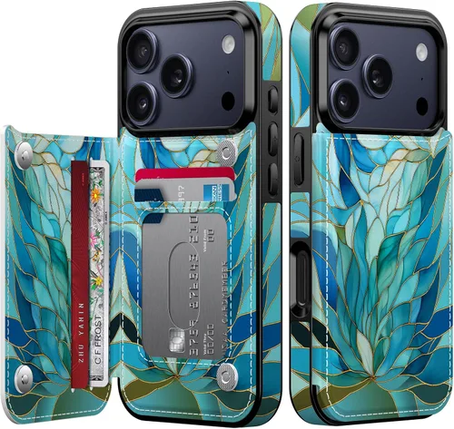 Miniatura 95 de FUNMIKO Funda tipo cartera para iPhone 13 con tarjetero, bloqueo RFID, protección de grado militar y obras de arte impresas con rayos UV, cierre