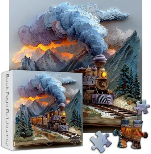 Miniatura 2 de Rompecabezas de 1000 piezas con libro de tren para adultos, de fantasía, naturaleza, paisaje, arte estético, arte estético, páginas mágicas