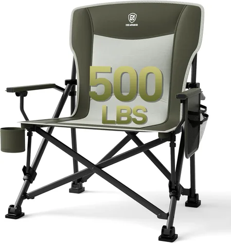 EVER ADVANCED Silla de campamento plegable de gran tamaño, para adultos, silla de césped resistente con bolsillos laterales, silla cuádruple Verde