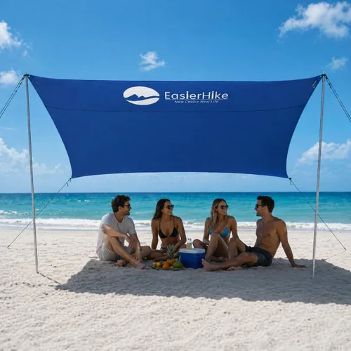 Miniatura 14 de EasierHike Tienda de campaña para playa, 7 × 7.15 pies, toldo de playa portátil fácil de desplegar, refugio de protección solar UPF50+, resistente