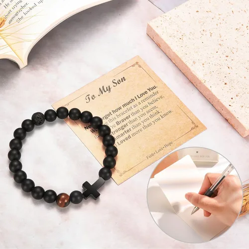 Miniatura 5 de Pulsera de cruz para hombre, adolescente, niños, regalos para papá, marido, padrino, hijo, nieto, sobrino, aniversario, cumpleaños, Navidad