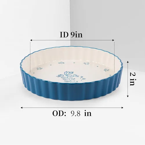 Miniatura 4 de Sartén para tartas de cerámica para quiche, bandeja para tartas de 9 pulgadas de profundidad, sartén para quiche