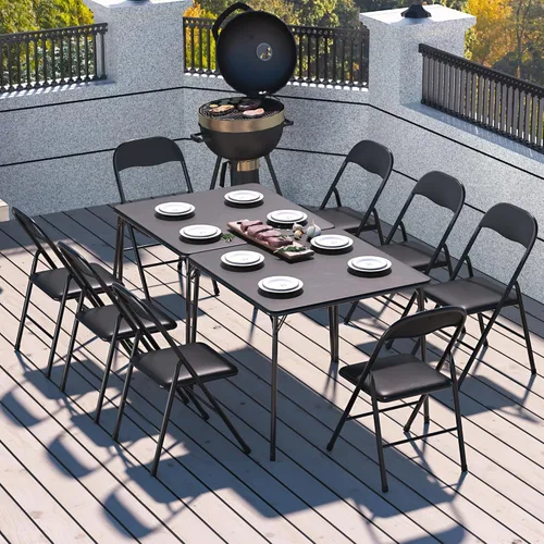 Miniatura 6 de VECELO Juego de 4 sillas plegables portátiles de metal con asientos acolchados de poliuretano suave para el hogar, oficina, fiesta, color negro