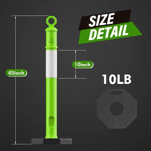 Miniatura 7 de RoadHero Juego de 3 postes delineadores de 45 pulgadas con base, conos delineadores de tráfico de lima verde con cuellos reflectantes