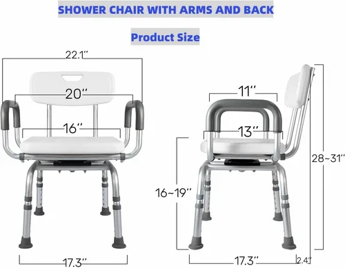 Miniatura 3 de Silla de ducha giratoria de 360° para ducha interior, asientos de ducha para personas mayores con brazos y espalda, banco de transferencia de bañera
