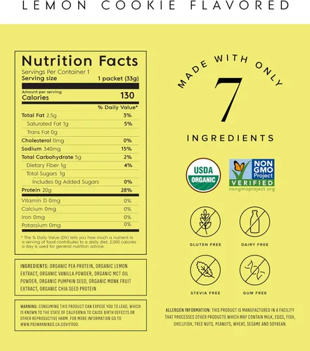 Miniatura 2 de Truvani Proteína vegana de guisante en polvo Galletas de limón 0.71 oz de proteína orgánica a base de plantas Paquetes de viaje de una sola