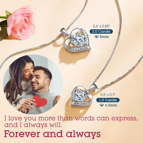 Miniatura 5 de Collar con dije de corazón grabado con la frase "I love you", de moissanita de 1 a 3 quilates regalo de joyería como aniversario de eternidad