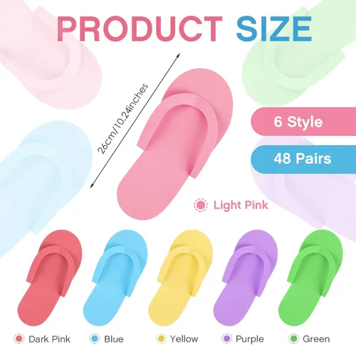 Miniatura 4 de Geyoga 48 pares de pantuflas desechables de pedicura de espuma, desechables, para spa, pedicura, para mujeres, salón de manicura, spa (coloridas)