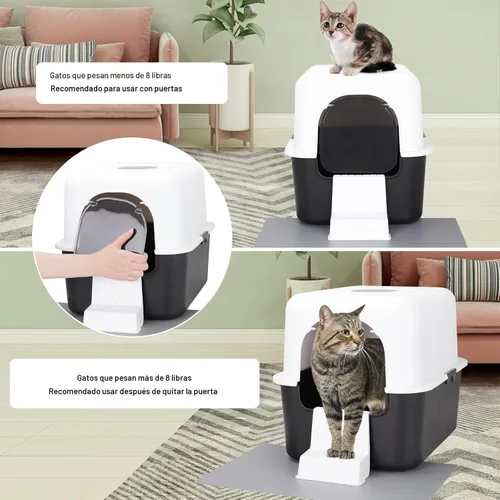 Miniatura 8 de Sfozstra - Caja de arena cerrada para gatos, color negro, entrada superior y frontal PP Material, Lift-Off Top for Easy Cleaning, High Sides