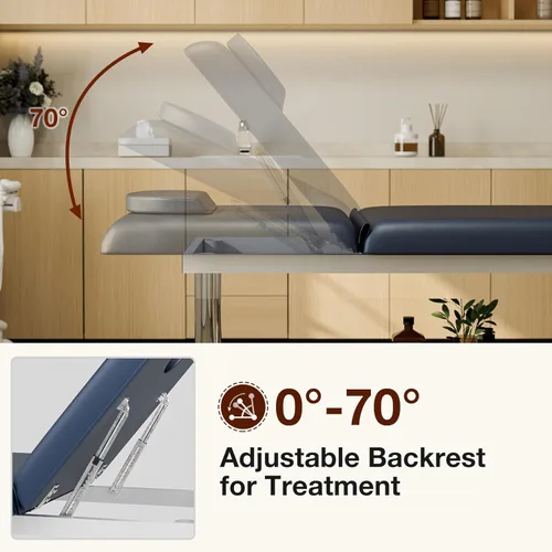 Miniatura 5 de SyyBhb Mesa de masaje estacionaria profesional ajustable en altura, cama de examen resistente de 550 libras para tratamiento, respaldo ajustable