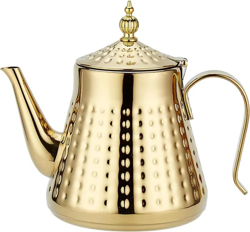 Miniatura 11 de SANQIAHOME 1.2L (40oz) martillo de acero inoxidable modelado tetera con infusor extraíble, cubierta de hojas sueltas, plata