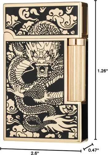 Miniatura 8 de Encendedor de gas de dragón de metal recargable, pedernal de llama ajustable, diseño de dragón chino vintage, encendedor de butano de llama suave