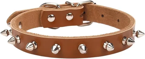 Miniatura 5 de Collar de cuero vacuno genuino ajustable para gatos y cachorros de perro, A-ROJO